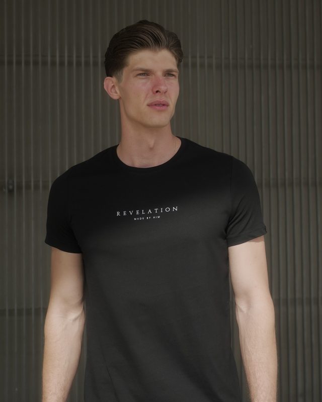 We are MADE BY HIM and saved through His REVELATION.

REVELATION men’s fitted streetwear T-Shirt in black.